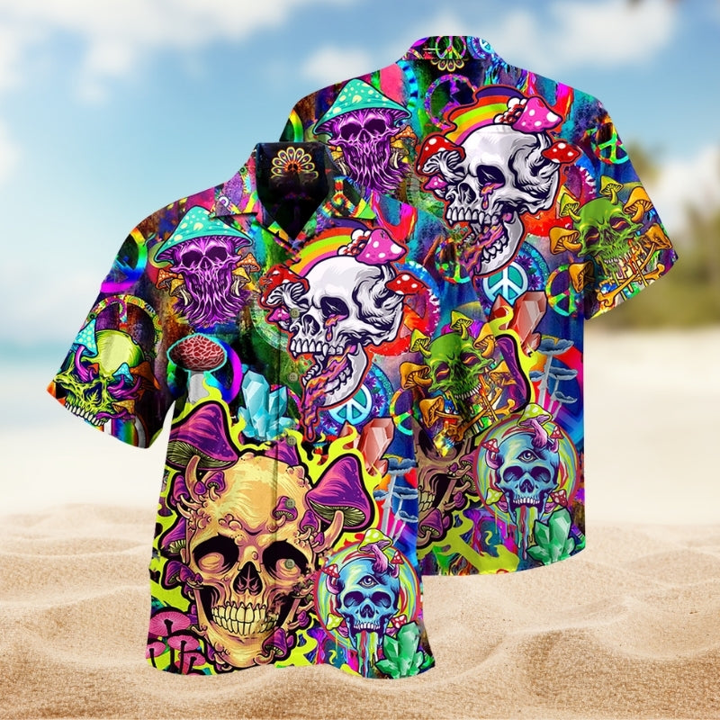 Rebellious Skull Design Hawaiian Shirt For Summer Vacation, Beach Travel, And Casual Wear