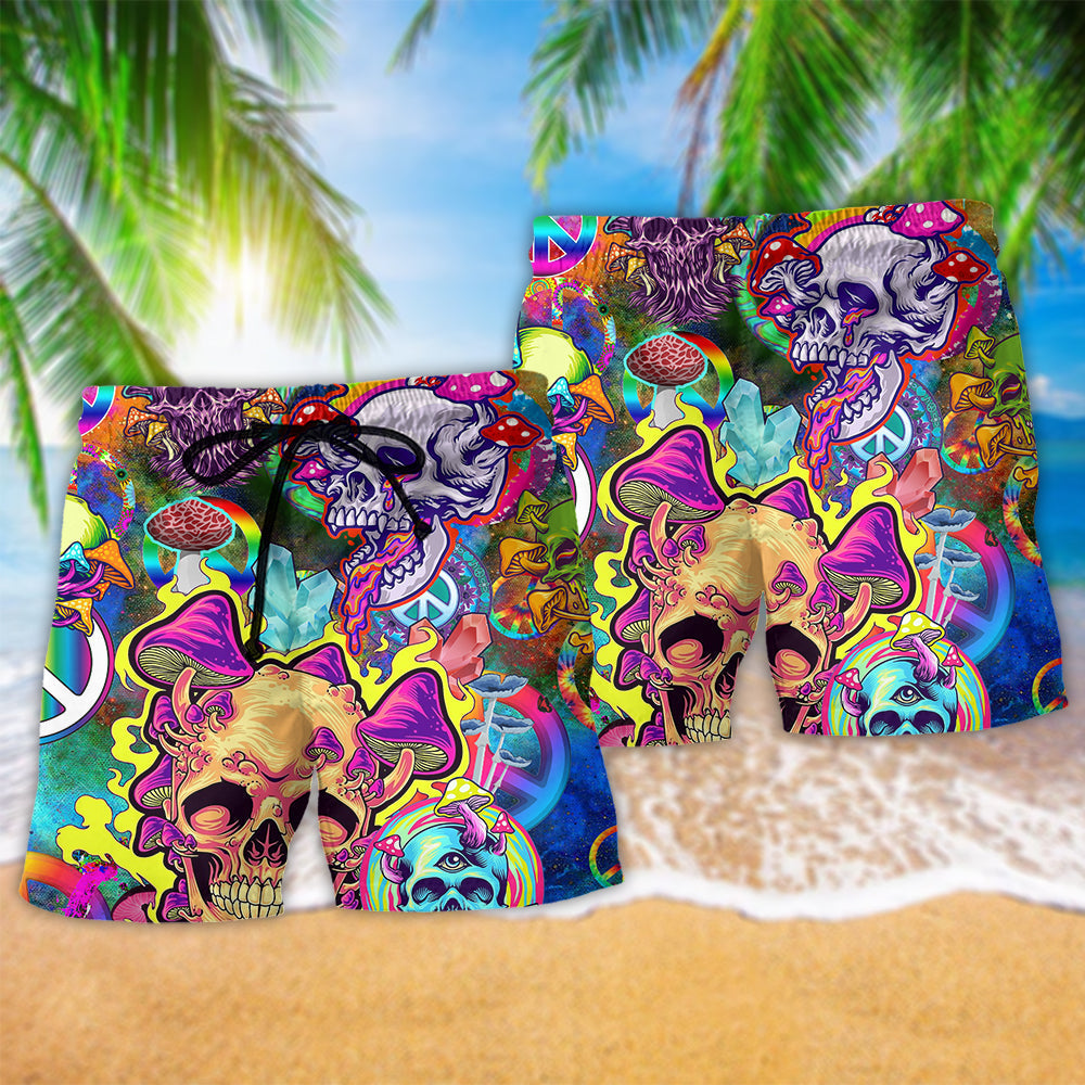 Rainbow Smile Skull Vibrant Beach Shorts Pattern Detail For Weekend Travel And Comfortable Daily Wear