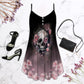 Skull Rose Dark Blur V-Neck Sleeveless Cami Dress For Travel And Expressive Warm Weather Fashion