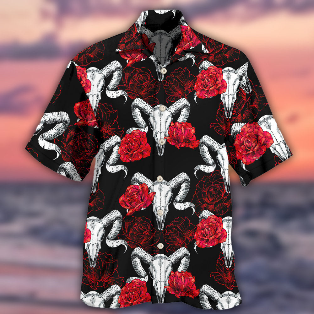 Rose Skull And Ram Hawaiian Shirt For Island Vacation Beach Days And Thoughtful Gifting And Resort Style