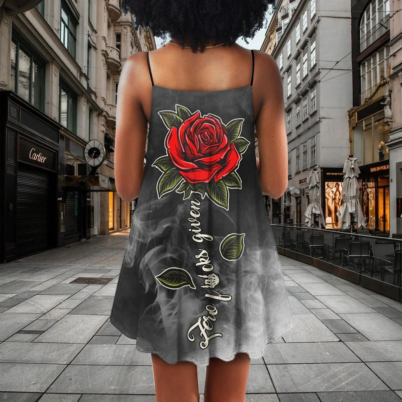 Skull Rose Blur Dark V-Neck Sleeveless Cami Dress For Gothic Events And Relaxed Casual Wear