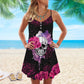 Skull Pink Rose Purple V-Neck Sleeveless Cami Dress For Dark Art Lovers And Thoughtful Gifting