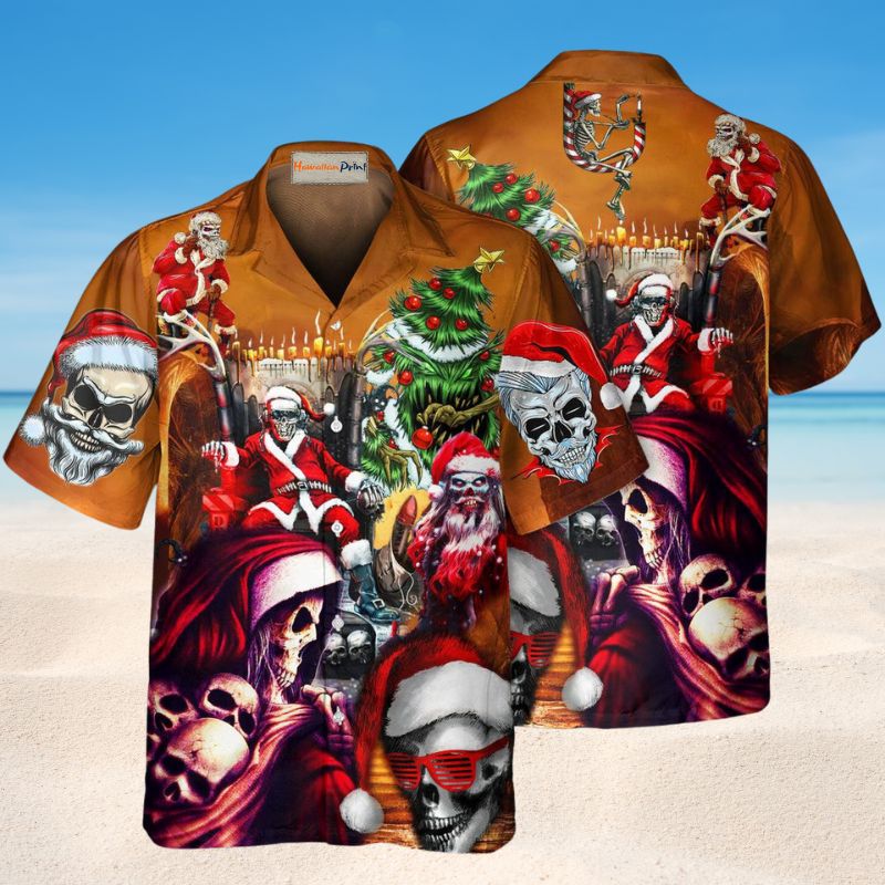 Skull Santa Christmas Hawaiian Shirt For Tropical Holidays, Outdoor Gatherings, And Everyday Comfort