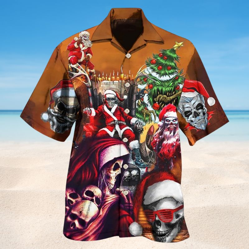 Skull Santa Christmas Hawaiian Shirt For Tropical Holidays, Outdoor Gatherings, And Everyday Comfort