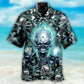 Blue Skull Hawaiian Shirt With Detailed Graphic For Coastal Vacations Warm Weather Events And Daily Style