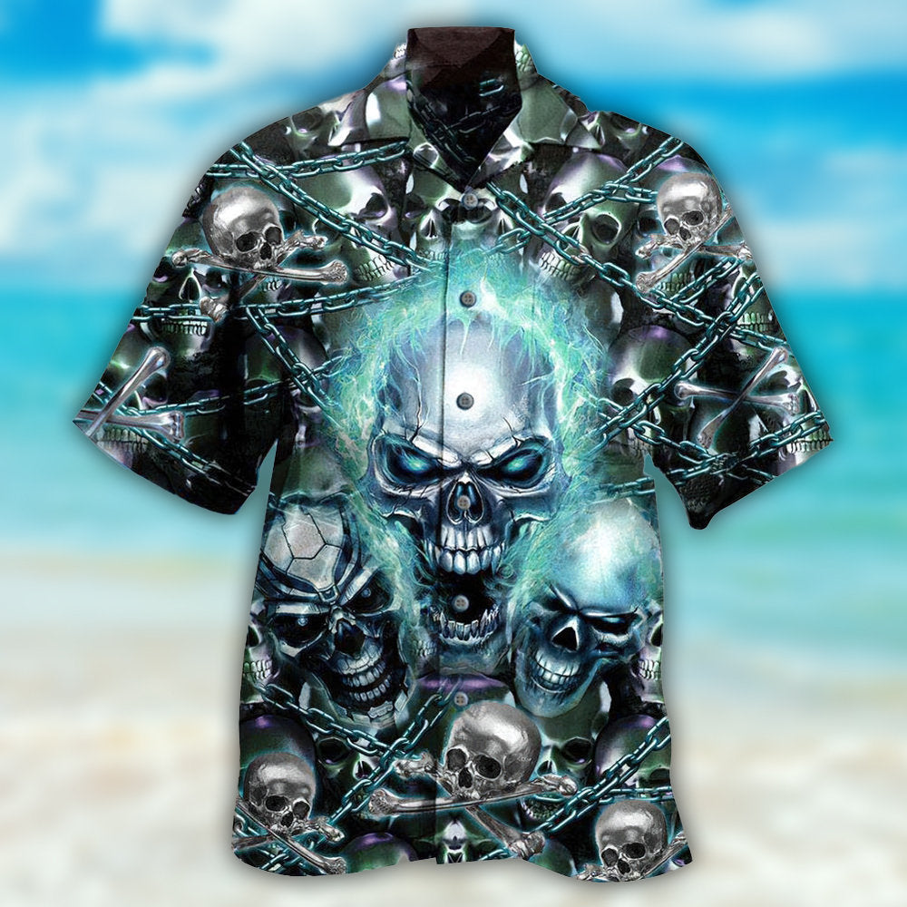 Blue Skull Hawaiian Shirt With Detailed Graphic For Coastal Vacations Warm Weather Events And Daily Style