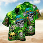 Skull Green Hawaiian Shirt For Creative Adventures, Beach Travel, And Bold Warm Weather Wear