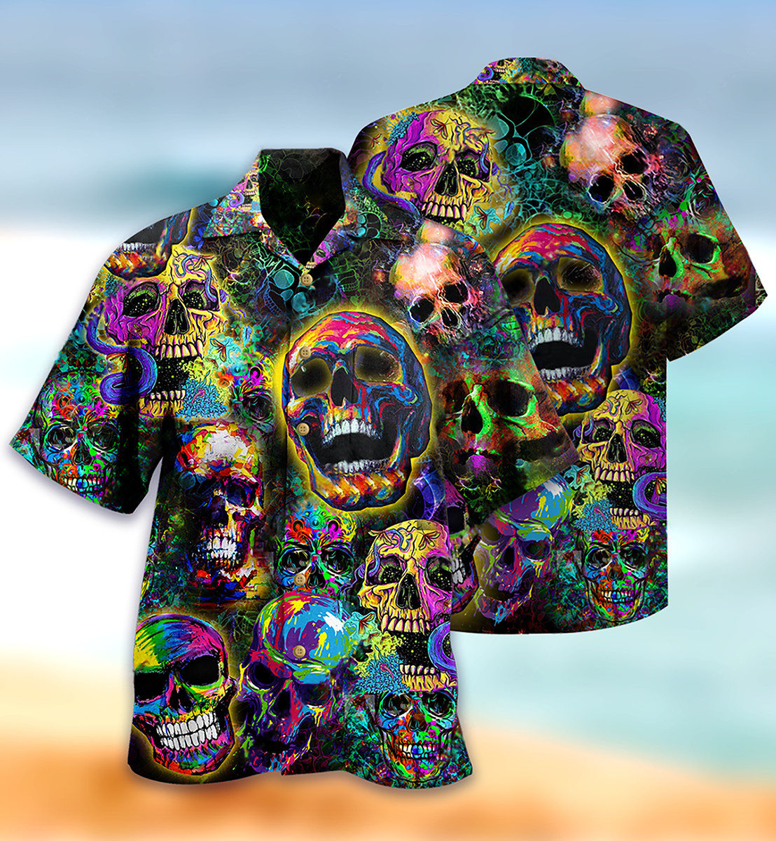 Skull Hawaiian Shirt With All Over Print For Tropical Travel Beach Gatherings And Comfortable