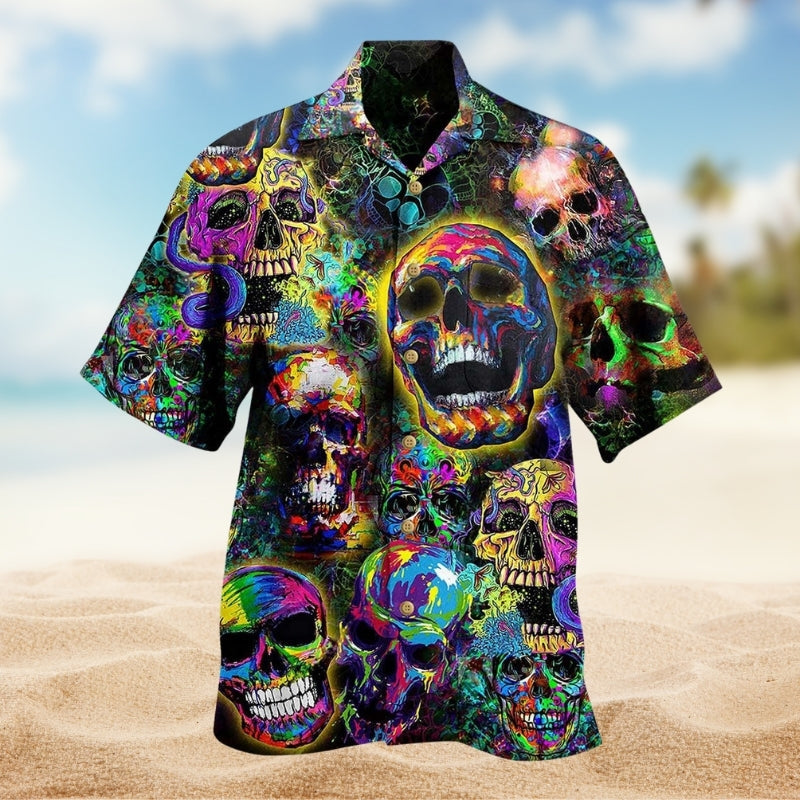 Gothic Skull Hawaiian Shirt For Tropical Holidays, Outdoor Gatherings, And Everyday Comfort