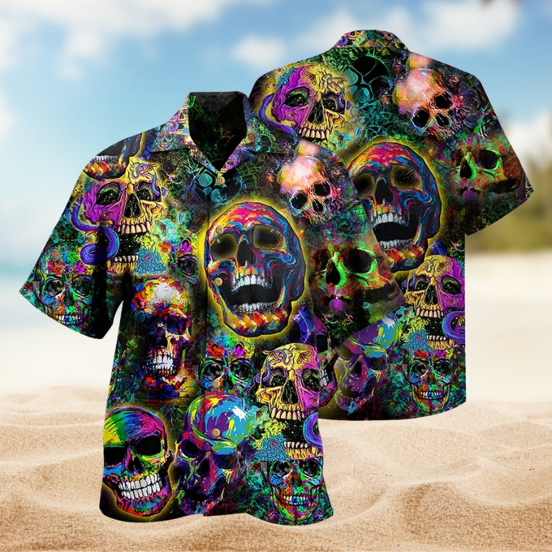 Gothic Skull Hawaiian Shirt For Tropical Holidays, Outdoor Gatherings, And Everyday Comfort