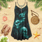 Skull Smoke Green V-Neck Sleeveless Cami Dress For Weekend Parties And Distinctive Outfits