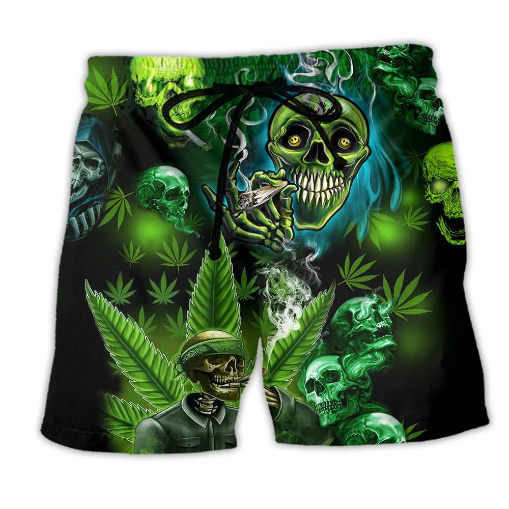 Skull Green Playful Beach Shorts For Summer Vacation And Coastal Travel