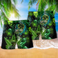 Skull Green Playful Beach Shorts Print Detail For Dark Fantasy Summer Style