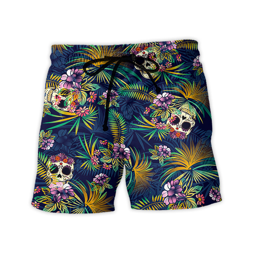 Tropical Leaf Skull Beach Shorts For Coastal Adventures And Weekend Casual Style