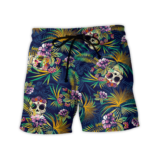 Tropical Leaf Skull Beach Shorts For Coastal Adventures And Weekend Casual Style