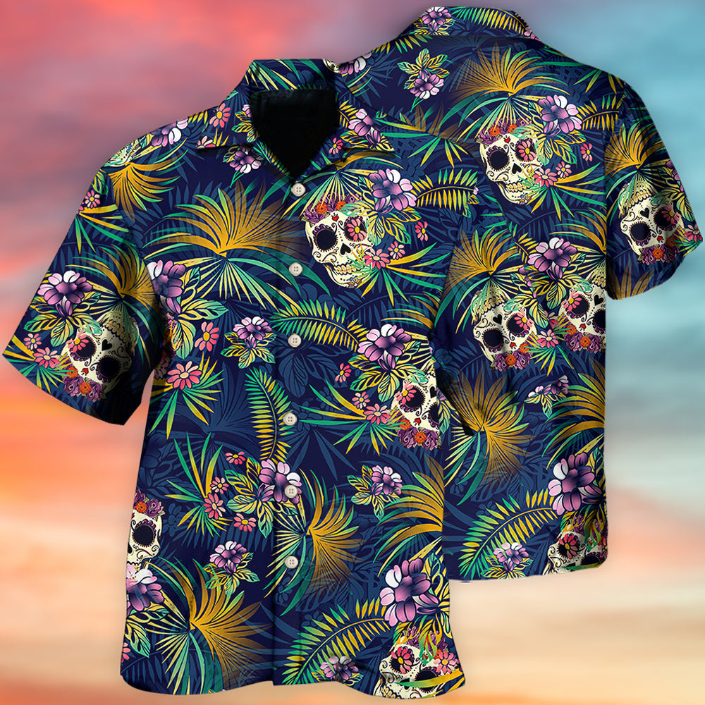 Creative Floral Skull Contrast Hawaiian Shirt For Beach Days, Summer Outings, And Thoughtful Gift Giving