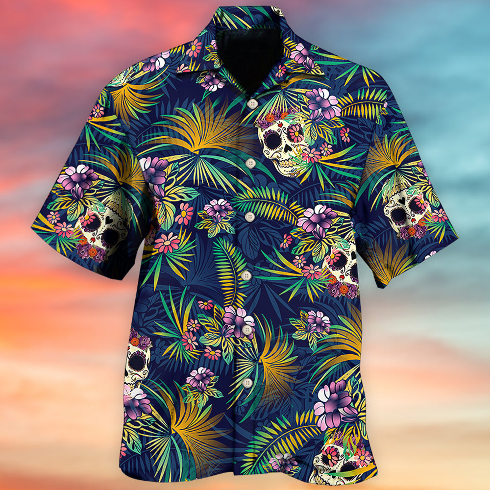 Creative Floral Skull Contrast Hawaiian Shirt For Beach Days, Summer Outings, And Thoughtful Gift Giving