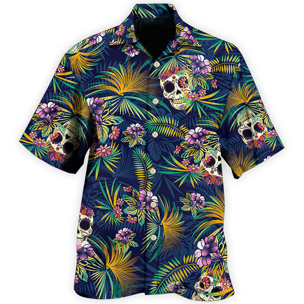 Creative Floral Skull Contrast Hawaiian Shirt For Beach Days, Summer Outings, And Thoughtful Gift Giving