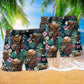 Floral Skull Beach Shorts Pattern Detail For Vacation Style And Flexible Everyday Wear