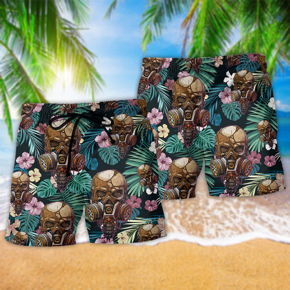 Floral Skull Beach Shorts Pattern Detail For Vacation Style And Flexible Everyday Wear