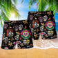 Sugar Skull Calavera Western Beach Shorts Pattern Detail For Weekend Travel And Laid Back Daily Wear
