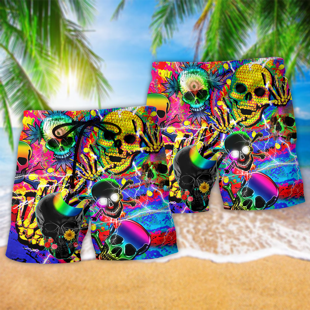 Colorful Skull Hi Beach Shorts Pattern Detail For Cruise Vacations And Vacation Ready Style