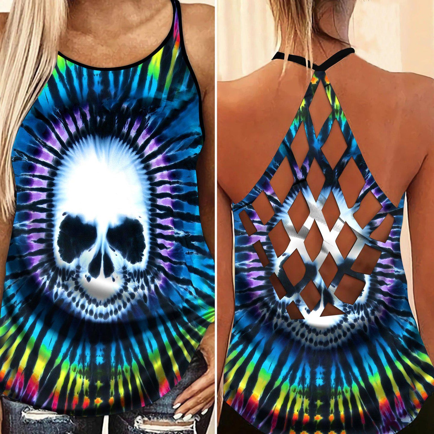 Skull Lady Hollow Tank Top For Workouts Festivals And Bold Style