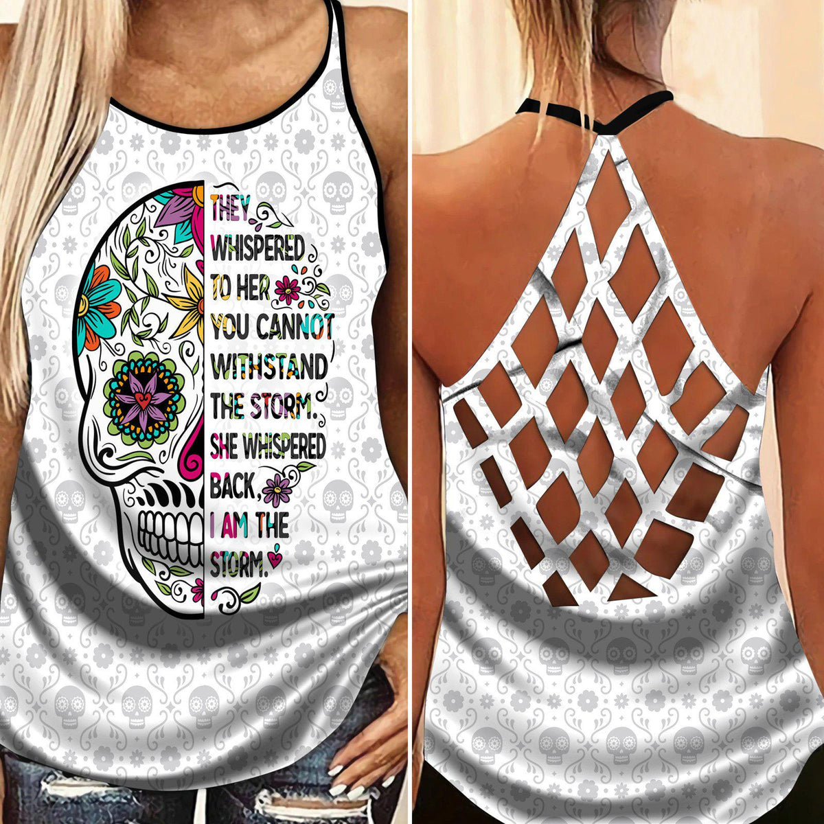 Skull Lady Hollow Tank Top For Studio Workouts And Confident Outfits