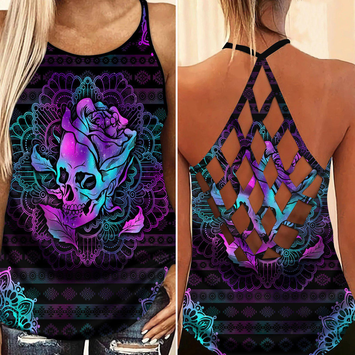 Skull Lady Hollow Tank Top For Fitness Days And Bold Weekend Wear