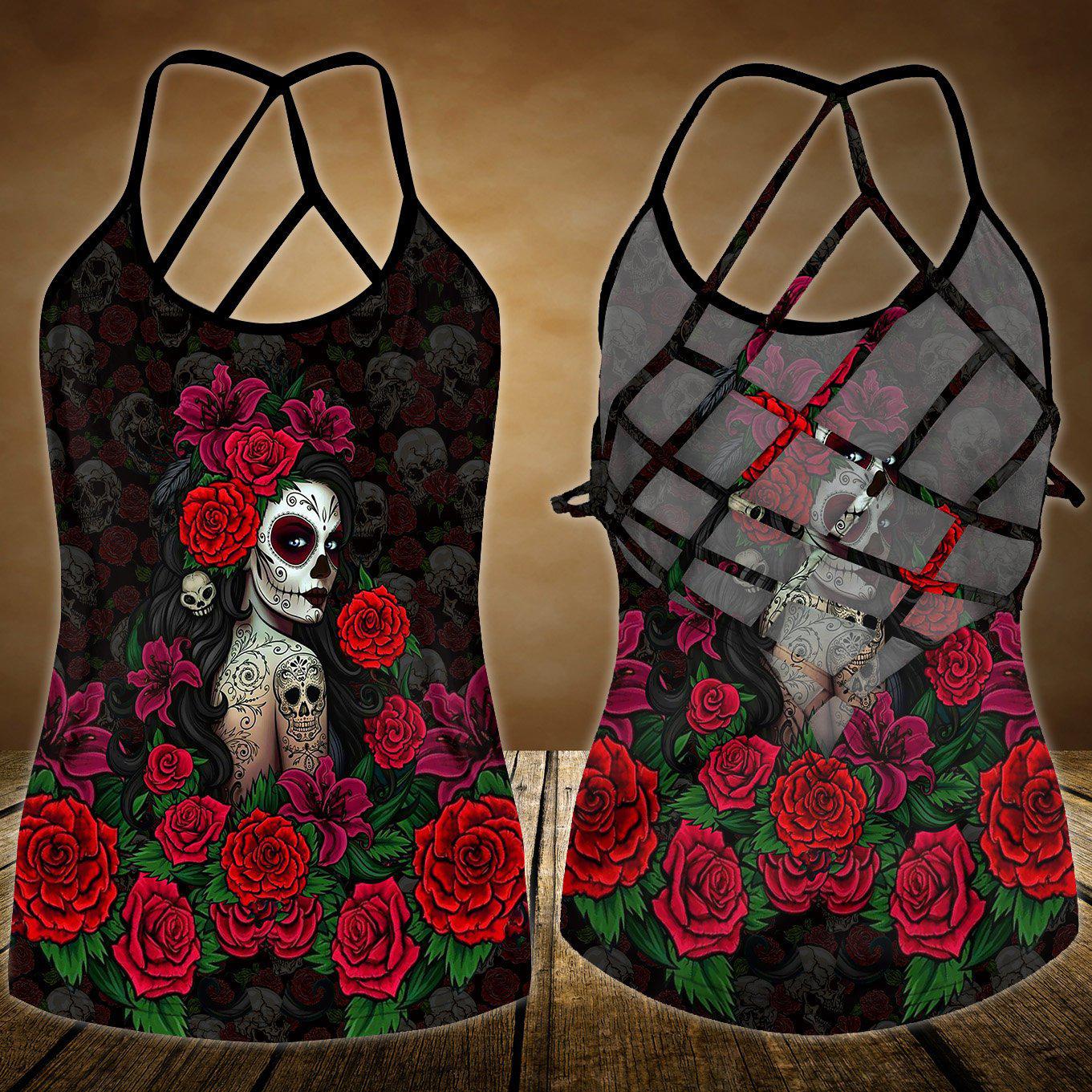 Skull Lady Hollow Tank Top For Workout Classes And Weekend Wear