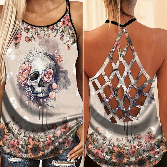 Skull Lady Hollow Tank Top For Festival Nights And Vacation Wear
