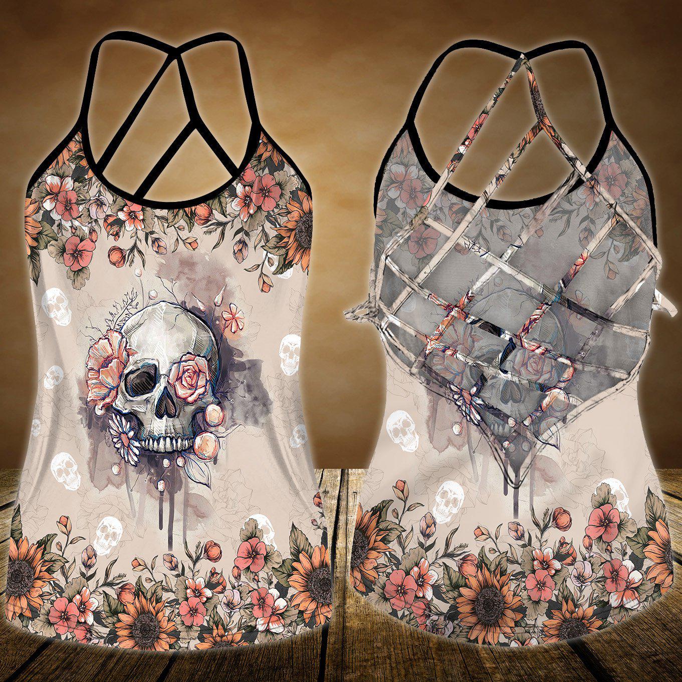 Skull Lady Hollow Tank Top For Festival Nights And Vacation Wear