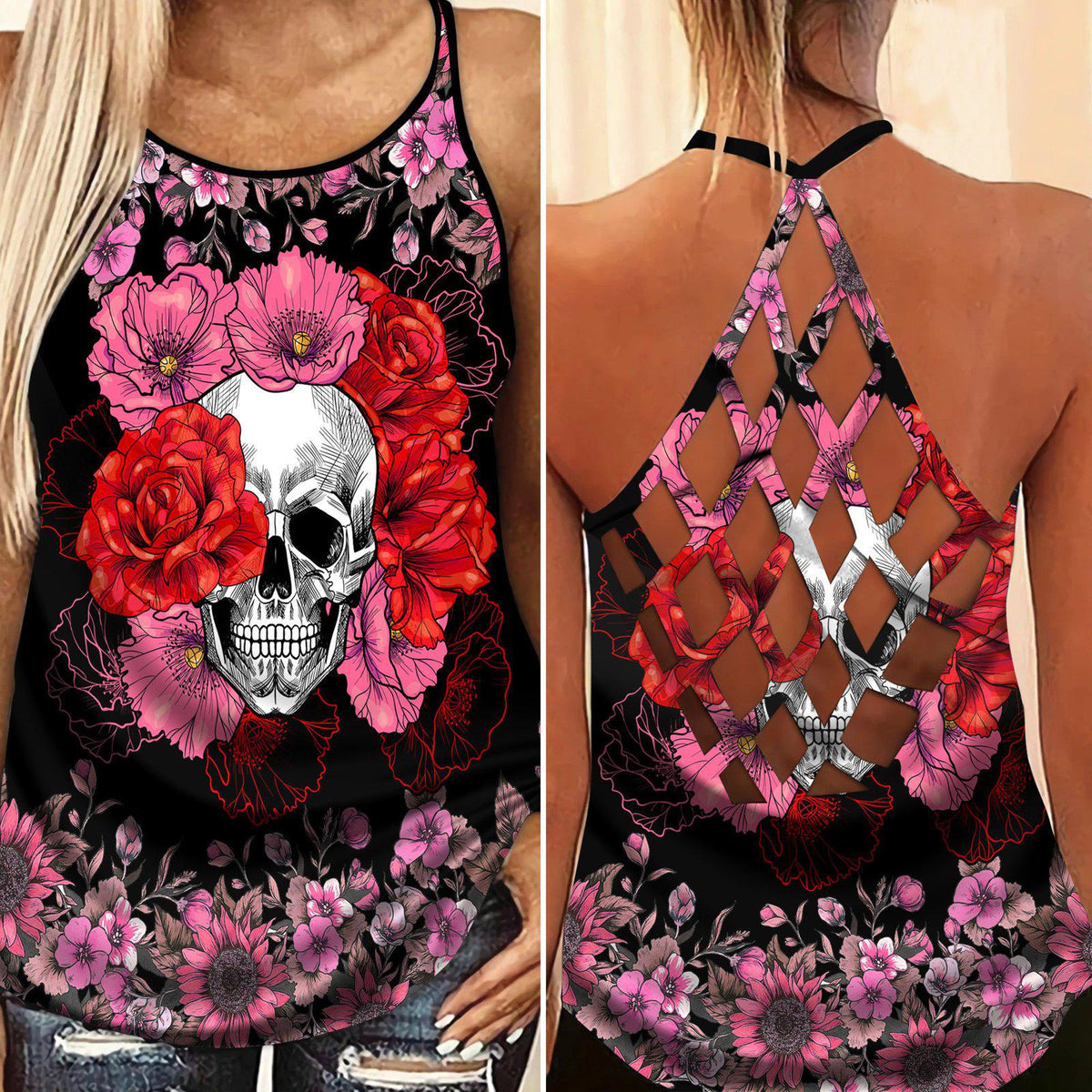 Skull Lady Hollow Tank Top For Summer Events And Alternative Outfits
