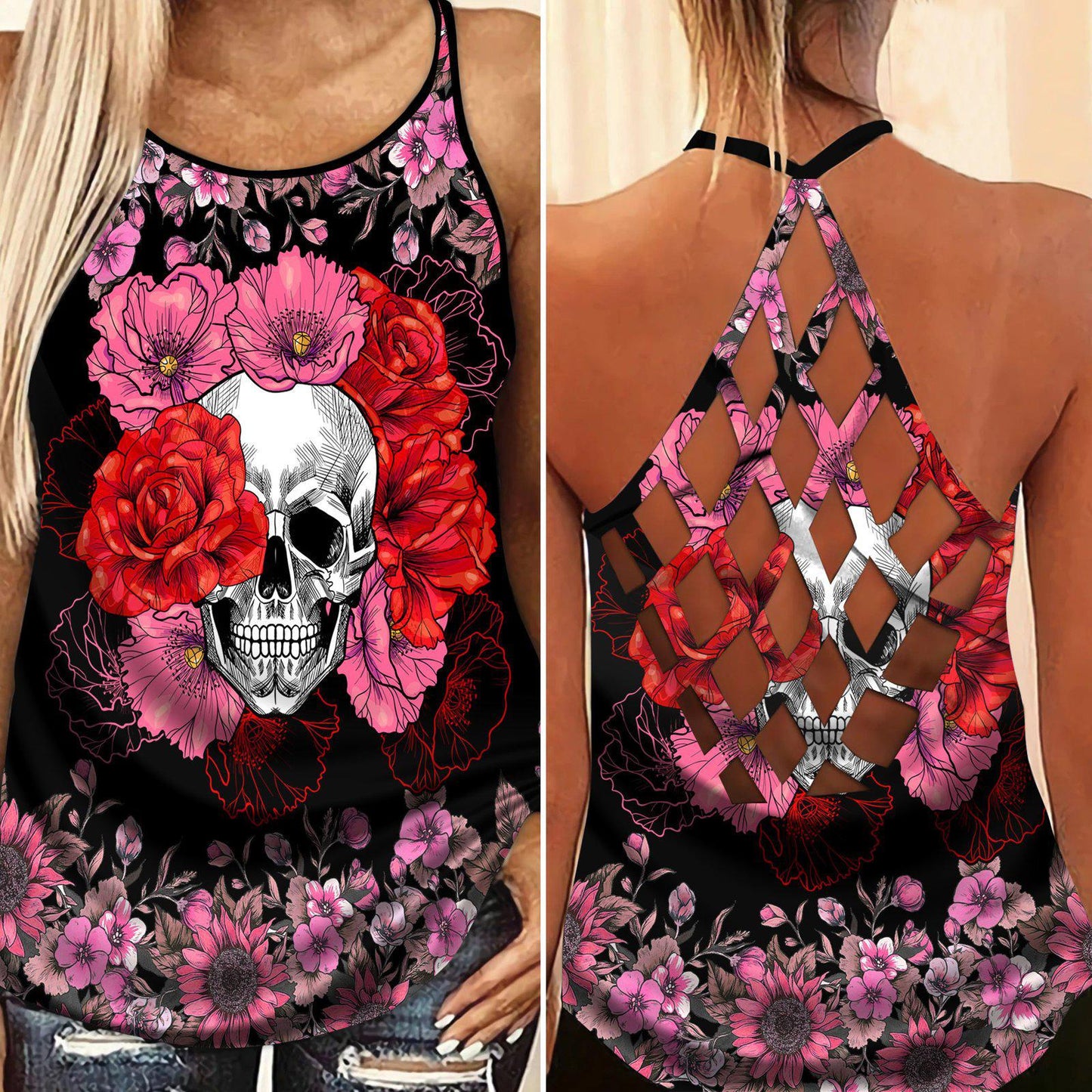 Skull Lady Hollow Tank Top For Summer Events And Alternative Outfits