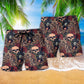 Floral Skull Tattoo Beach Shorts Pattern Detail For Casual Outings And Comfortable Resort Style