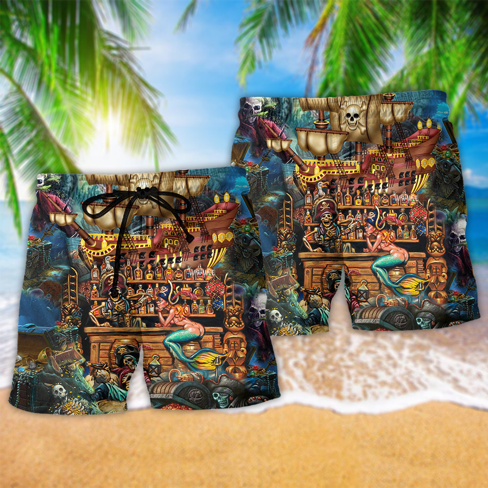 Skull Treasure Journey Beach Shorts Print Detail For Dark Fantasy Summer Style