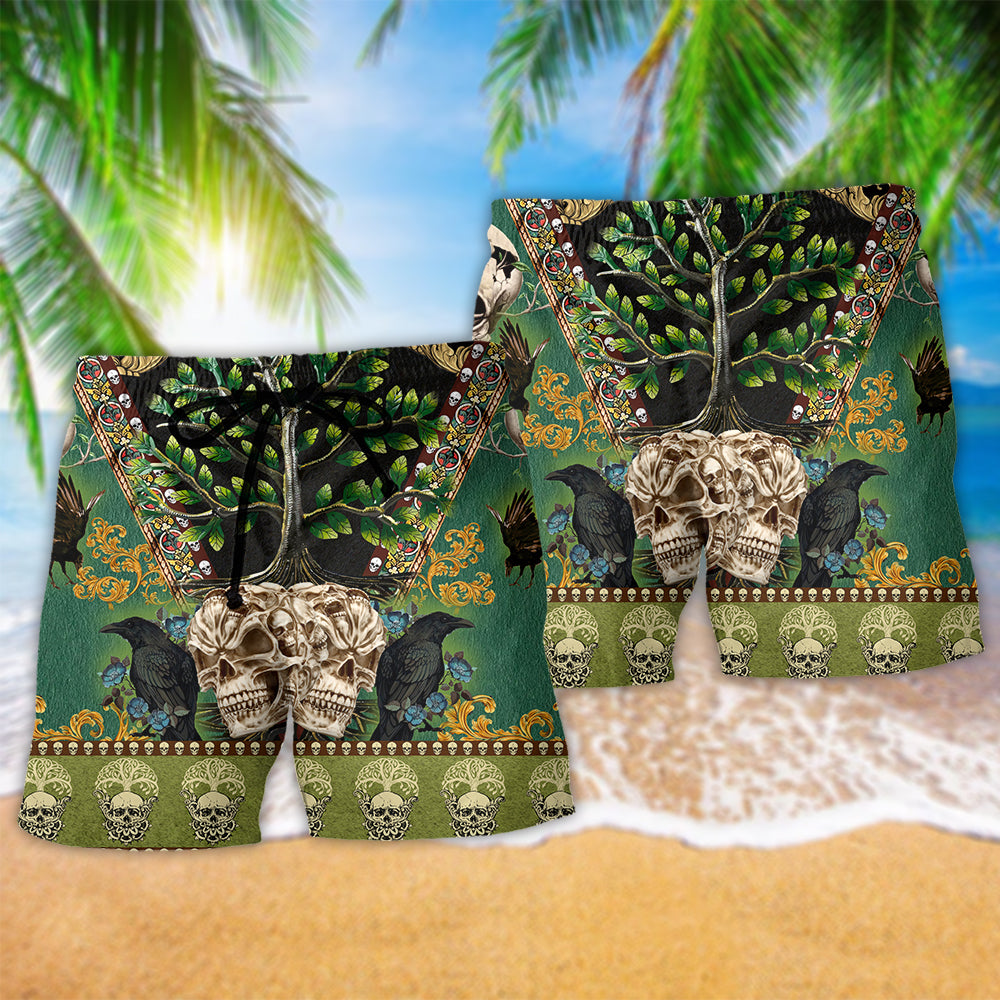 Skull Tree Nature Pattern Beach Shorts Pattern View For Coastal Holidays And Casual Activities
