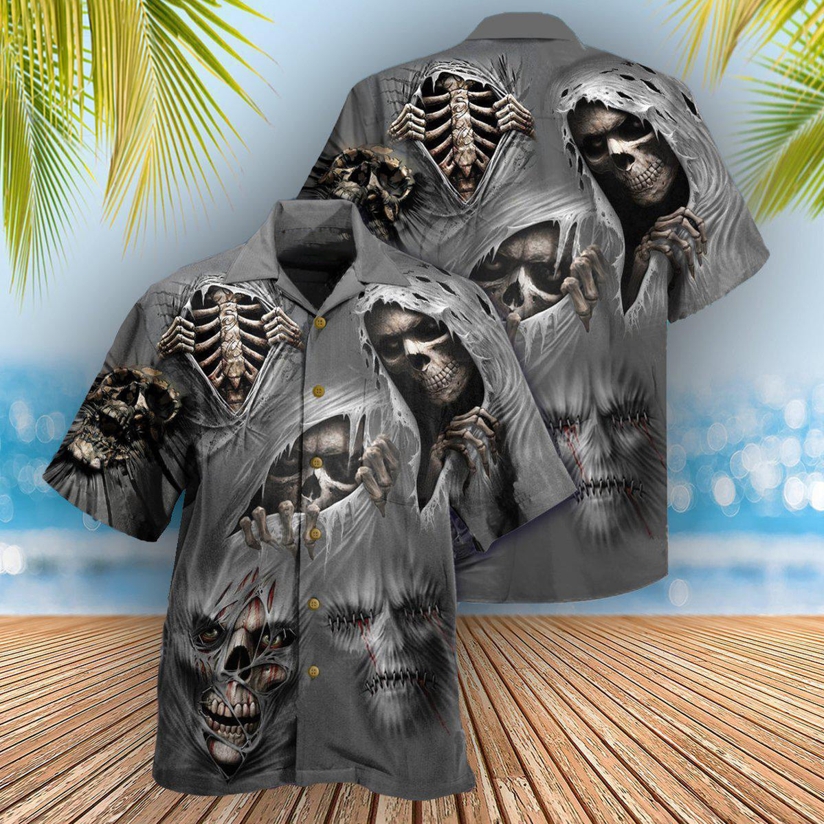 Skull Hawaiian Shirt With All Over Print For Coastal Adventures Summer Events And Everyday