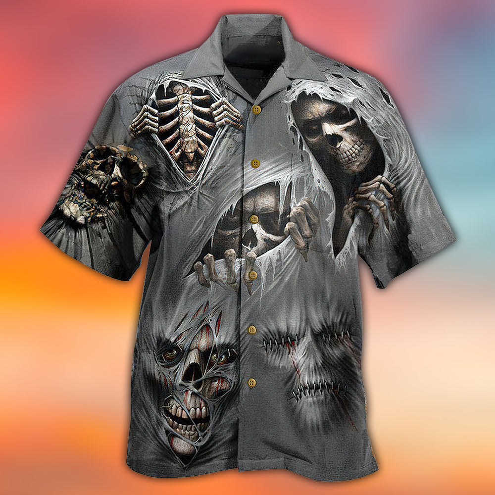 Skull Hawaiian Shirt With Detailed Graphic For Coastal Adventures Summer Events And Everyday
