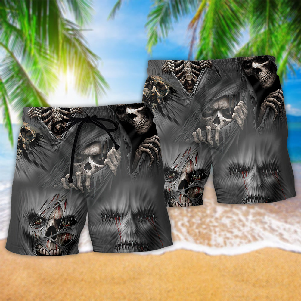 Skull What Scares You Excites Me Beach Shorts Pattern View For Weekend Trips And Outdoor Activities