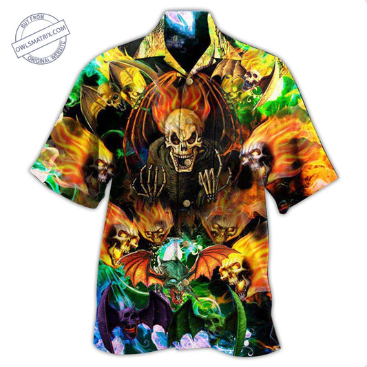Skull Bat Wings Hawaiian Shirt For Halloween Parties, Beach Trips, And Bold Seasonal Style