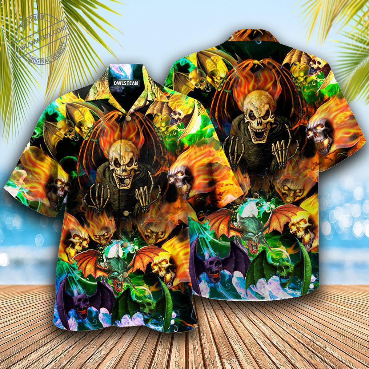 Skull Bat Wings Hawaiian Shirt For Halloween Parties, Beach Trips, And Bold Seasonal Style