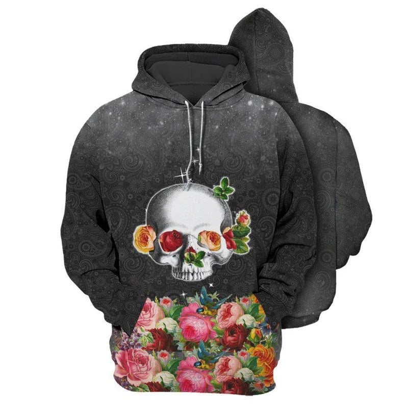 Beautiful Skull Flowers Hoodie For Dark Art Enthusiasts Weekend Outings And Thoughtful Gifting