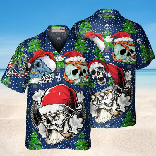 Skull Santa Hat Christmas Hawaiian Shirt For Beach Days, Summer Outings, And Thoughtful Gift Giving