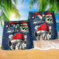 Christmas Skull Santa Hat Beach Shorts Pattern Detail For Casual Summer Plans And Easygoing Coastal Style