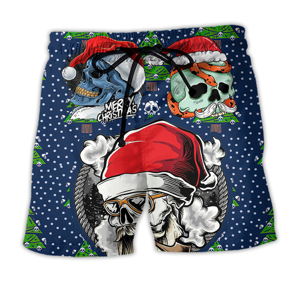 Skull Santa Hat Christmas Tree Beach Shorts Print Detail For Thoughtful Gift Giving