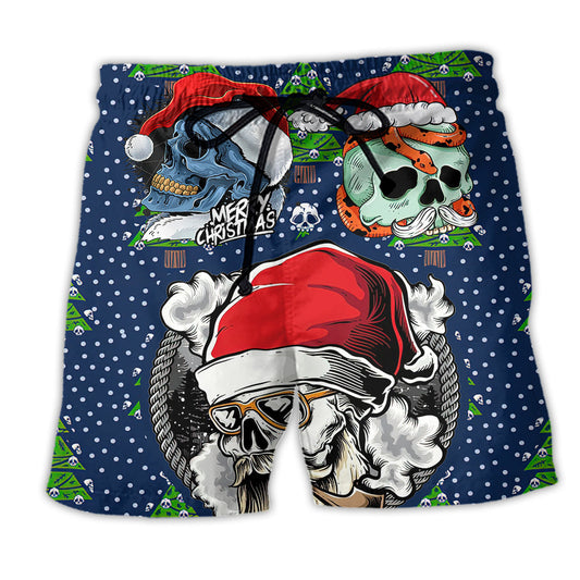 Skull Santa Hat Christmas Tree Beach Shorts Print Detail For Thoughtful Gift Giving