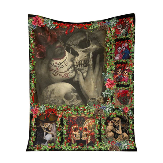 Skull You And Me Christmas Flannel Blanket For Cozy Bedroom Sofa Decor