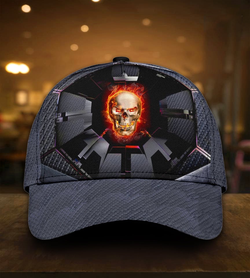 Skull Fire Hexagonal Classic Cap For Weekend Travel Outdoor Events And Casual Outfits