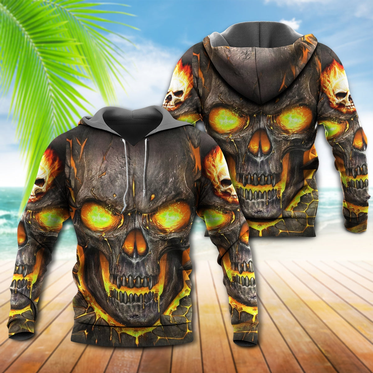 Skull Fire Power Hoodie For Alternative Outfits Travel And Distinctive Casual Wear